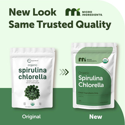 Micro Ingredients Organic Spirulina Chlorella Tablets, 720 Count | 4 Month Supply | 50/50 Algae Blend | Broken Cell Wall | Non-GMO, Filler Free