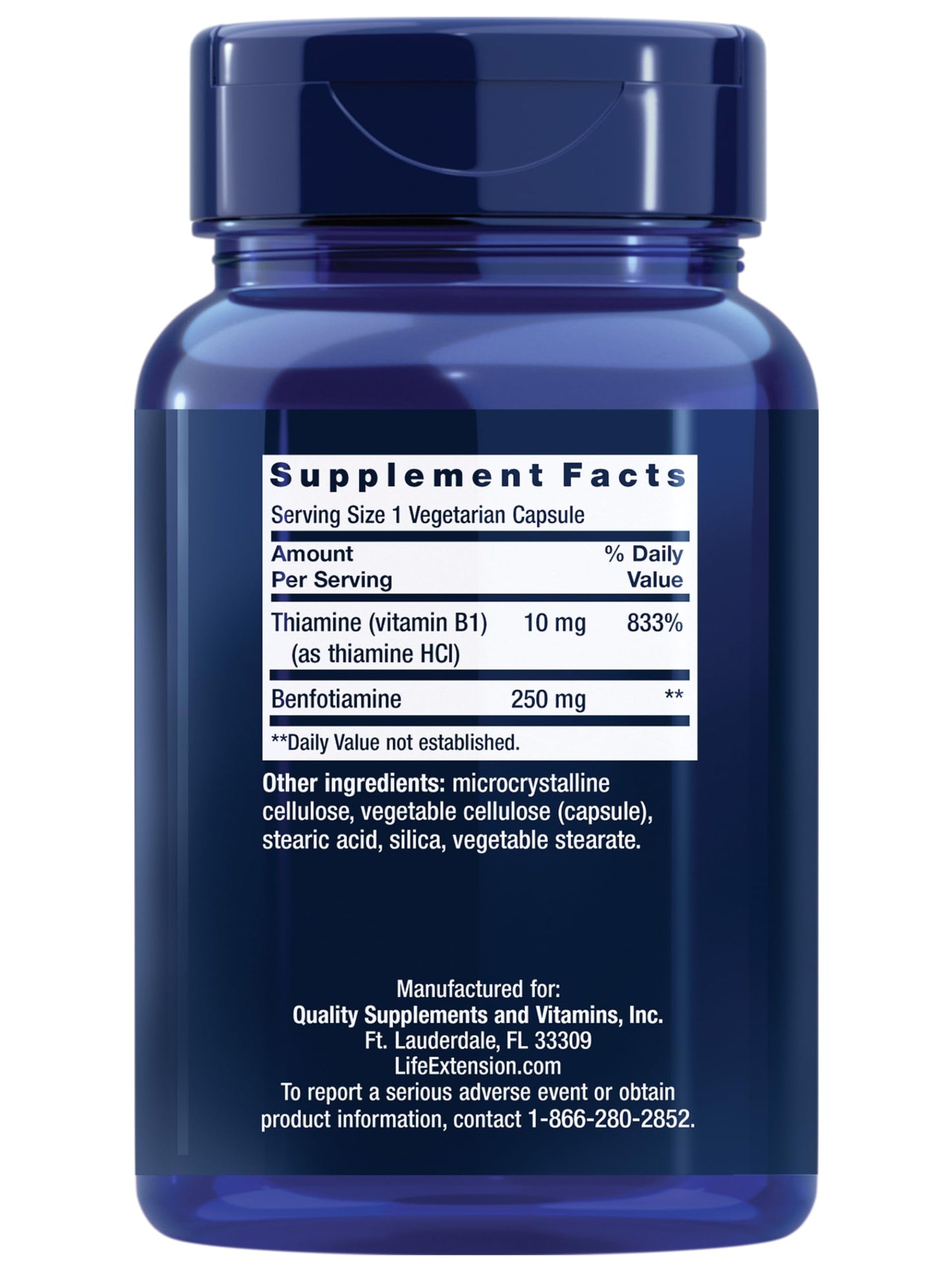 Life Extension Mega Benfotiamine 250 mg, 180 Vegetarian Capsules | 250 mg of benfotiamine and 10 mg of thiamine (vitamin B1) per capsule. Non-GMO, Gluten Free, Vegetarian.