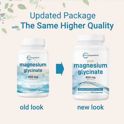 Micro Ingredients Pure Magnesium Glycinate 400mg Per Serving, 240 Capsules | Chelated Mineral Supplements with Elemental Form | Non-GMO, Filler Free