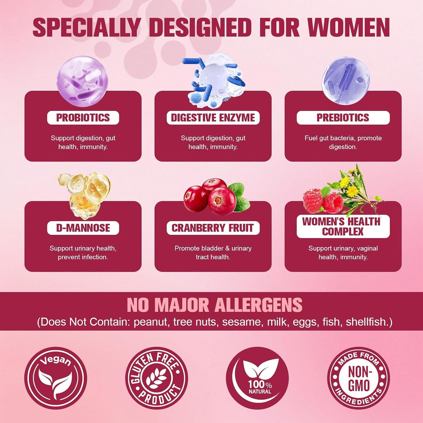 Totaria Probiotics for Women, 120 Billion Women Probiotic, with Akkermansia, Digestive Enzymes & Prebiotics, Cranberry, D-Mannose, for Gut, Vaginal, Urinary, Immune, PH Balance, 120 Vegan Capules