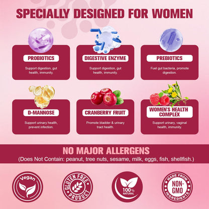 Totaria Probiotics for Women, 120 Billion Women Probiotic, with Akkermansia, Digestive Enzymes & Prebiotics, Cranberry, D-Mannose, for Gut, Vaginal, Urinary, Immune, PH Balance, 120 Vegan Capules