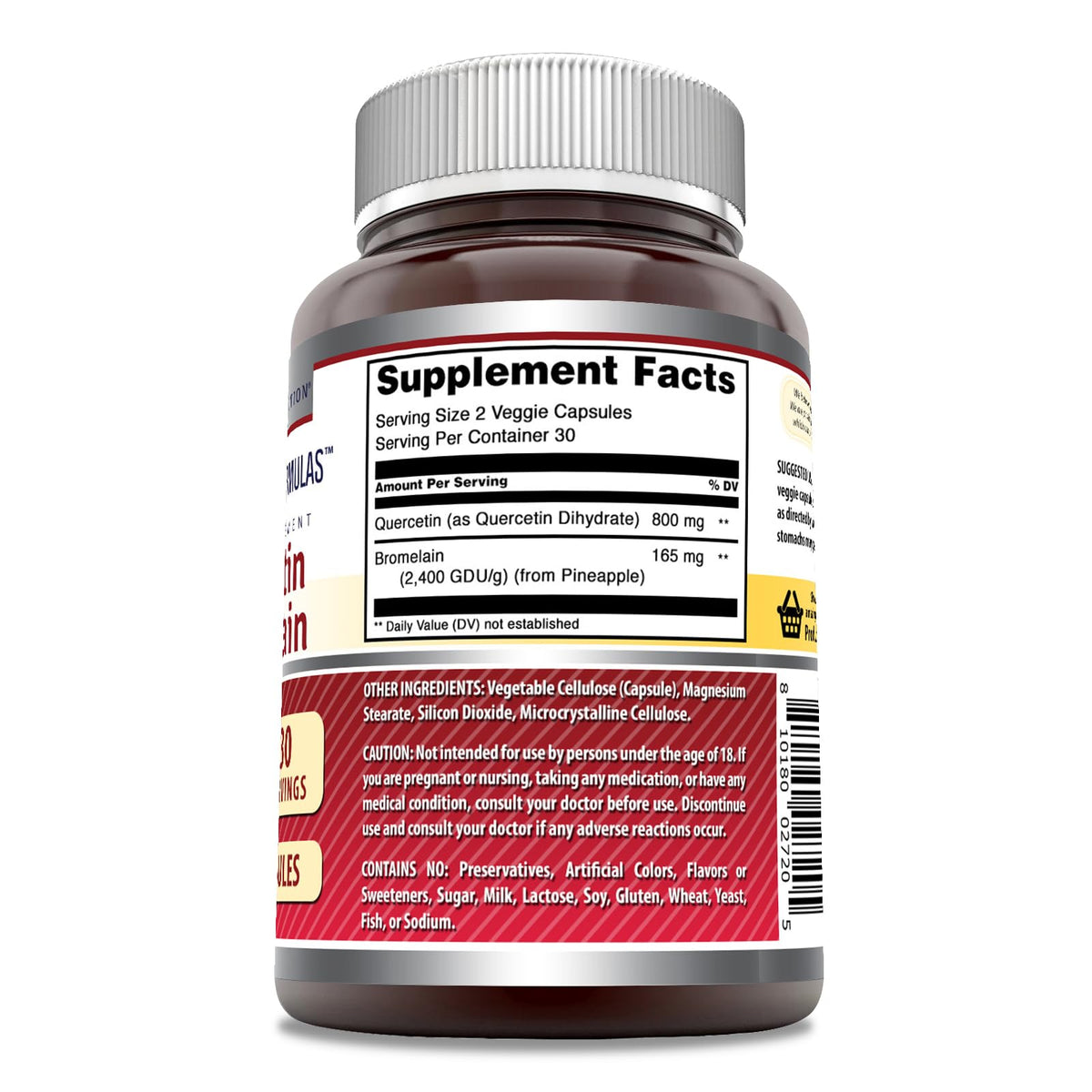 Amazing Formulas Quercetin 800mg with Bromelain 165mg, 120 Veggie Capsules Supplement | Non-GMO | Gluten Free | Made in USA