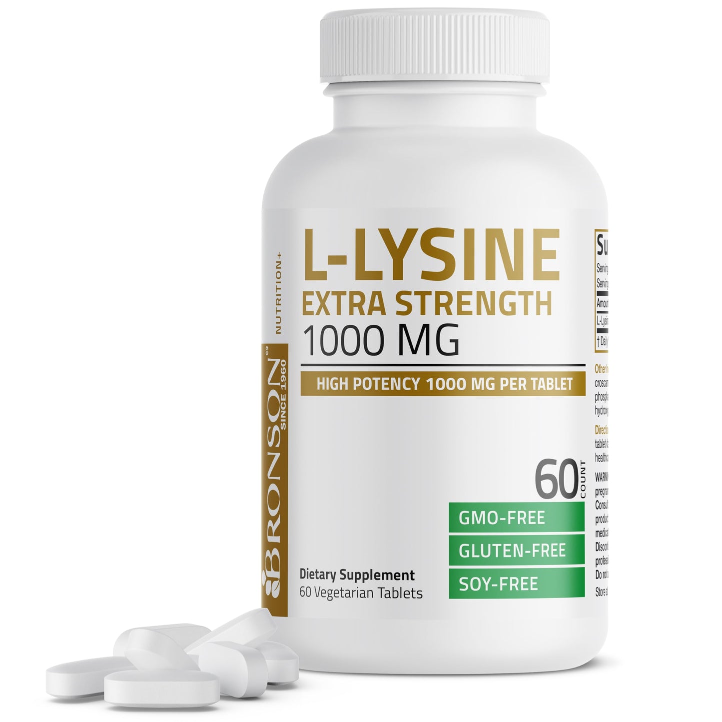 Bronson L-Lysine Extra Strength 1000 MG per Tablet High Potency, Immune Support & Supports Collagen Synthesis, Non-GMO, 100 Vegetarian Tablets