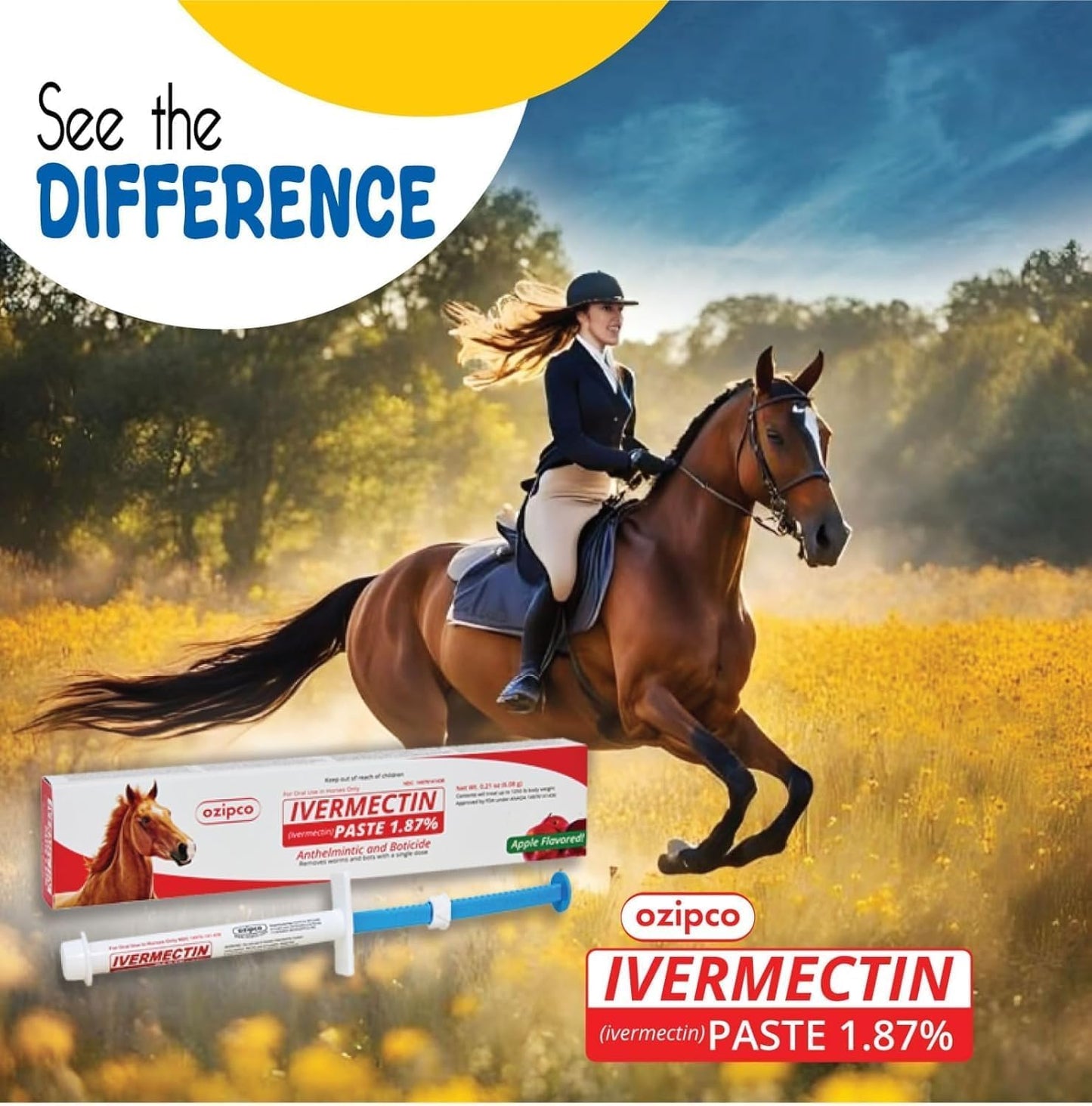 Ivermectin Horse Paste 1.87% | Apple Flavor – 6.08g Syringe for Equine Use Only Up to 1250 LB