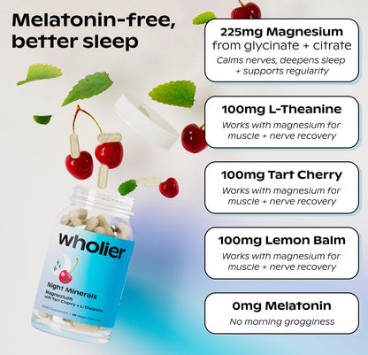 wholier Night Minerals Magnesium Glycinate & Calcium, Berry, 25 Servings