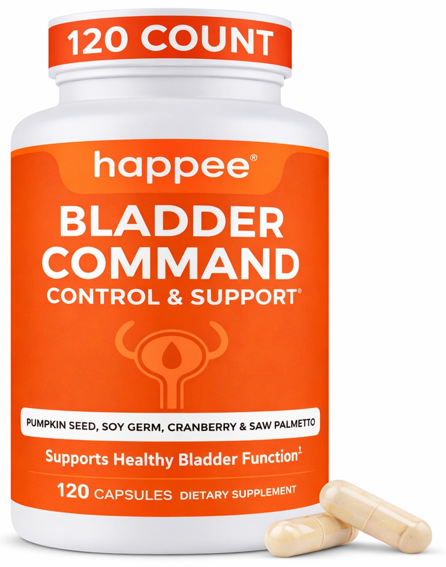 Happee Bladder Control Supplement for Women & Men - Pumpkin Seed Extract, Soy Germ, Saw Palmetto & Cranberry Blend - Bladder Support for Urinary Frequency, Leaks & Urgency - 60 Capsules