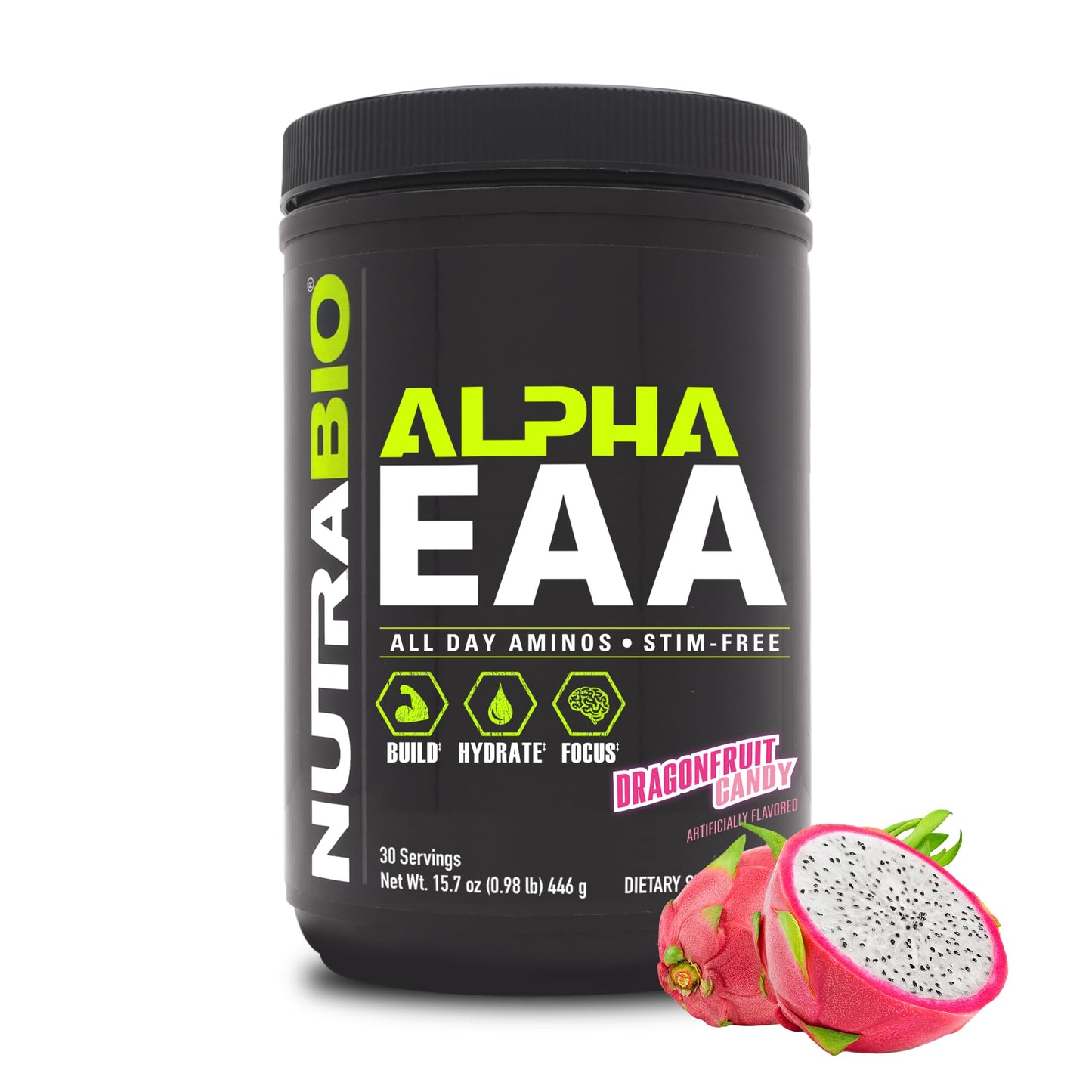NutraBio Alpha EAA - All-Day Amino Acids for Muscle Growth and Hydration - Essential Amino Acids with Nootropics & Adaptogens- Full Spectrum EAA BCAA Powder - 30 Servings - Strawberry Lemon