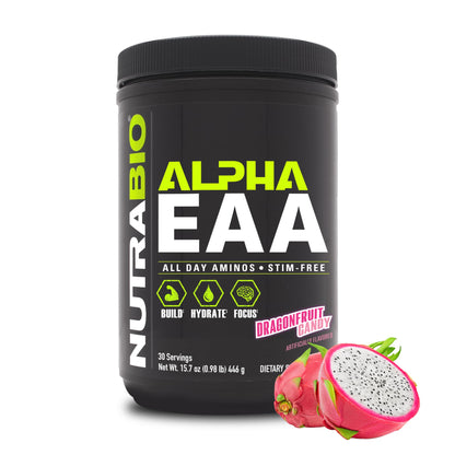 NutraBio Alpha EAA - All-Day Amino Acids for Muscle Growth and Hydration - Essential Amino Acids with Nootropics & Adaptogens- Full Spectrum EAA BCAA Powder - 30 Servings - Strawberry Lemon