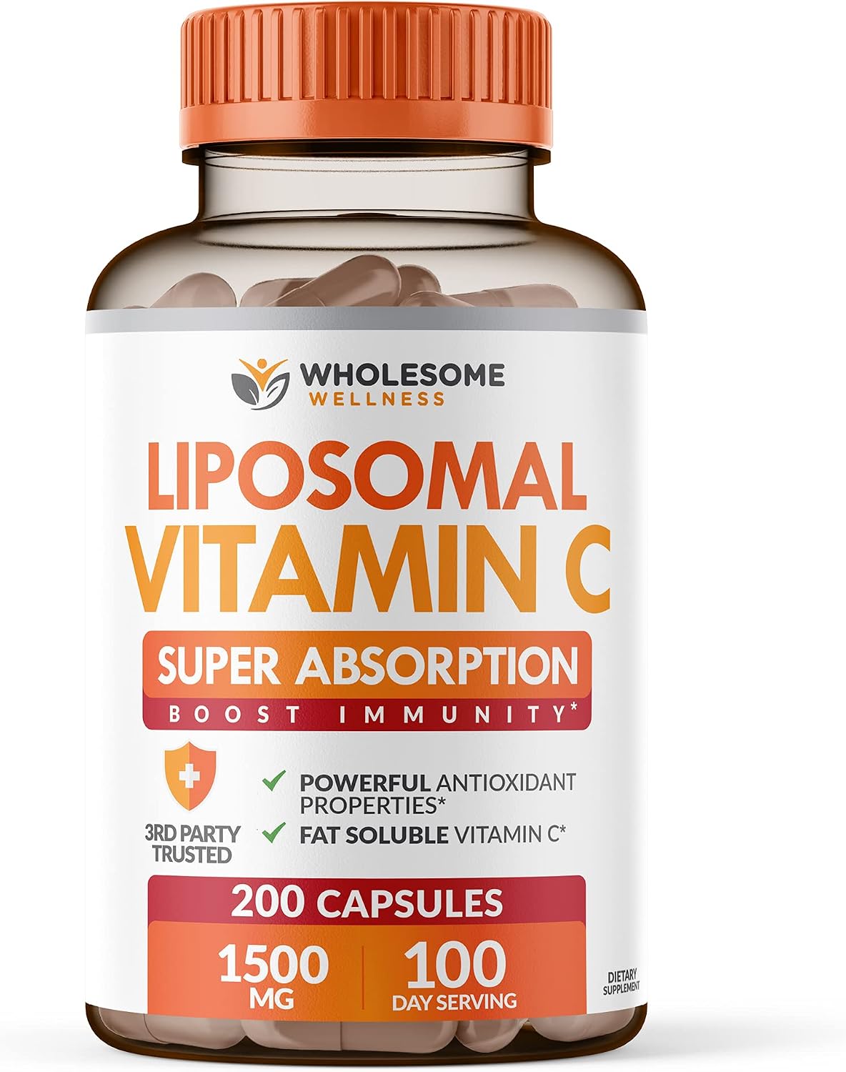 Wholesome Wellness Liposomal Vitamin C Capsules (200 Pills 1500mg Buffered) + Super-Absorb Multi Collagen Pills (Type I II III V X) Organic Herbs and Bioperine Bundle