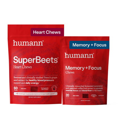 HumanN Memory and Focus Chews, Brain Supplement for Mental Alertness with Beet Root Powder, Clinically Studied Nootropics, Resveratrol Plus Beet Root Powder, Blueberry Pomegranate Flavor, 30 Count