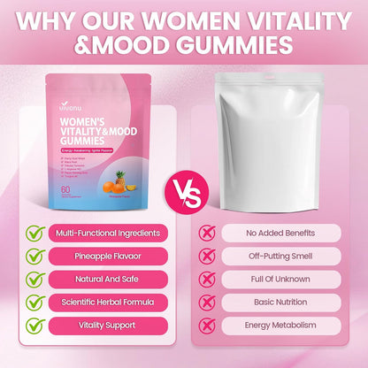 VivoNu Women Mood Gummies, Pineapple Flavor,Vegan,Non-GMO&Sugar-Free,60 Count
