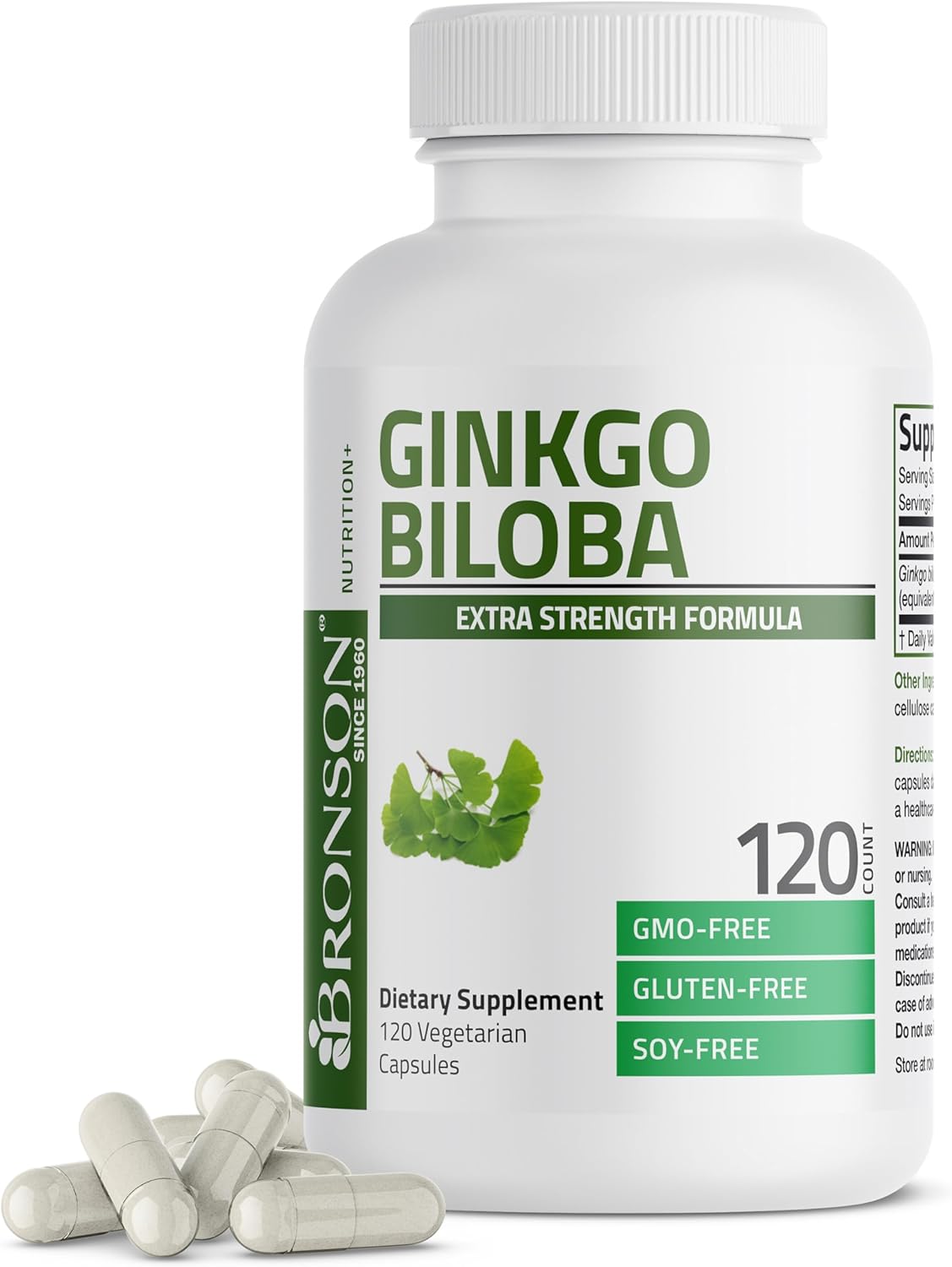 Bronson Ginkgo Biloba Extra Strength Brain & Memory Support 120 Capsules | Vegetarian, Non-GMO, Gluten Free, Soy Free, Memory, Cognitive & Brain Health Support