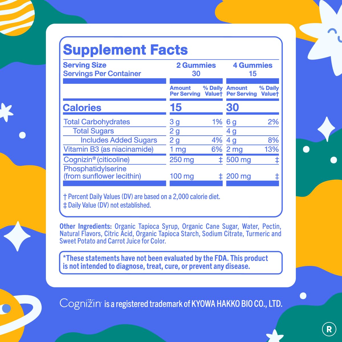 Teen Focus Gummies with Cognizin Citicoline, PS & Vitamin B3 for Ages 13-18