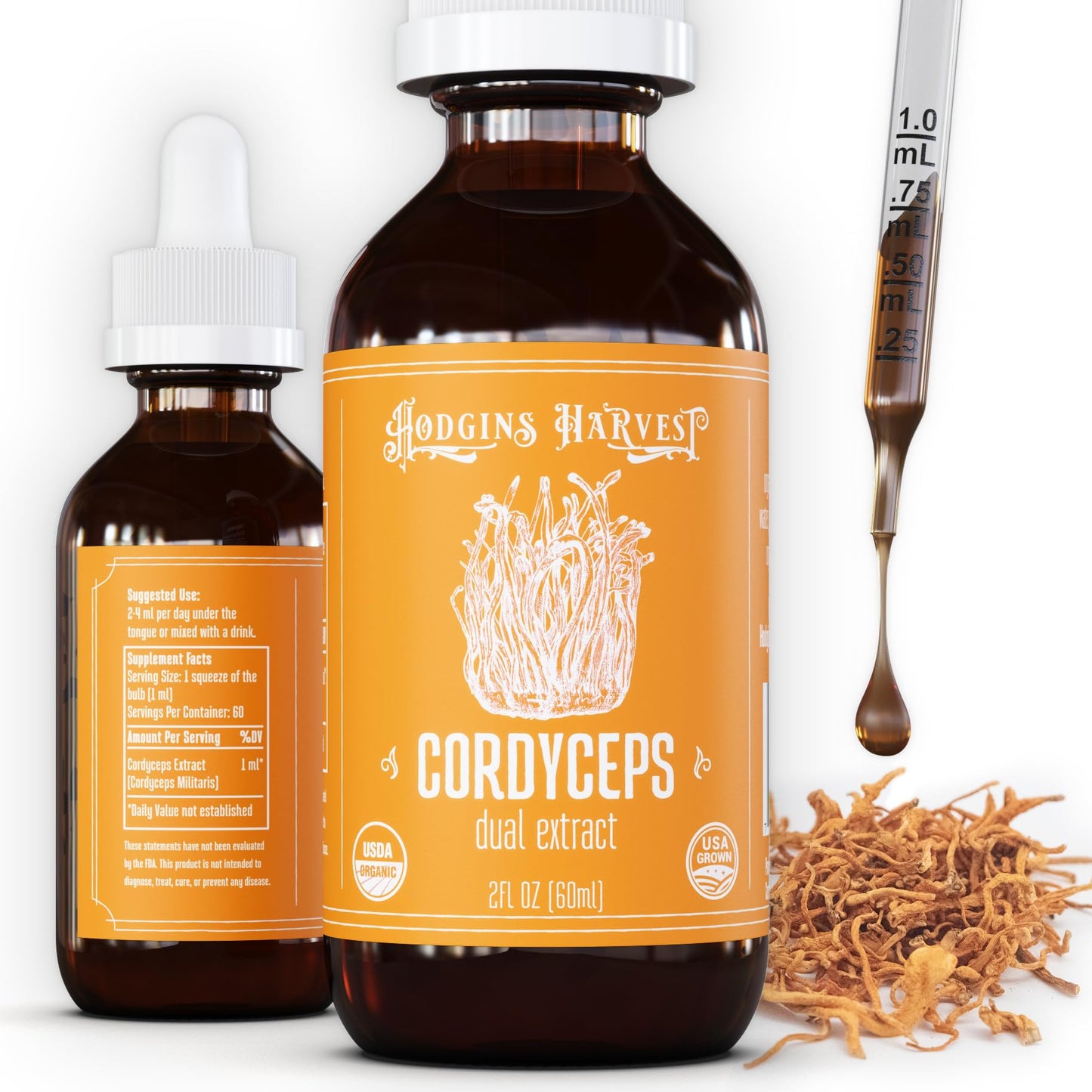 Hodgins Harvest Organic Lion's Mane Fruiting Body Extract Tincture - Mushroom Supplement for Brain Health and Mental Focus - Dual Extract Formula - Extra Concentrated - 4 fl oz Bottle