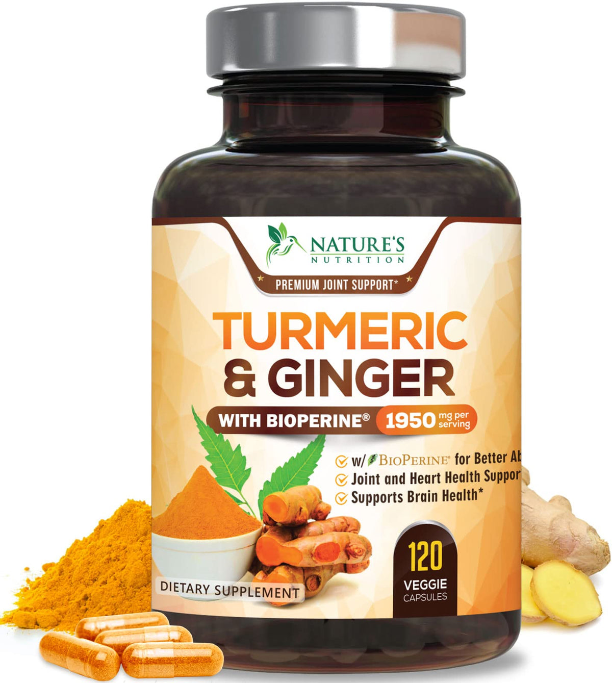 Turmeric Curcumin with BioPerine & Ginger 95% Standardized Curcuminoids 1950mg 
