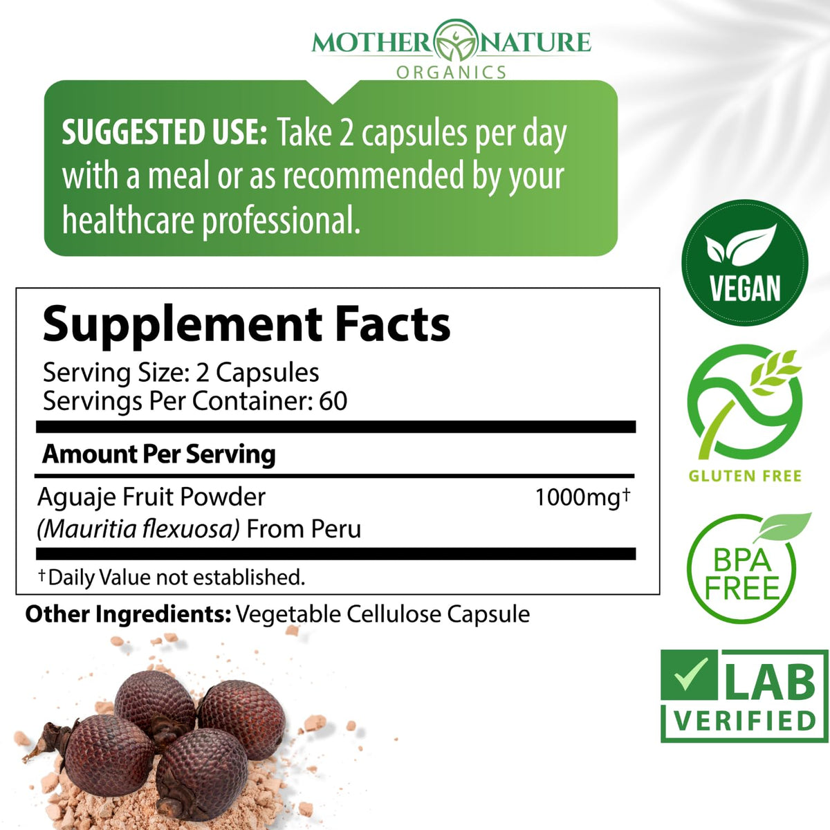 Mother Nature Organics Superfoods for Organic Living Feminine Vitality Duo: Aguaje and Maca Capsules