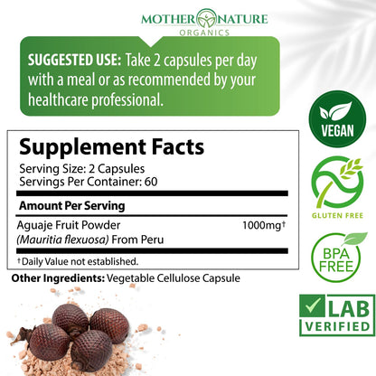 Mother Nature Organics Superfoods for Organic Living Feminine Vitality Duo: Aguaje and Maca Capsules
