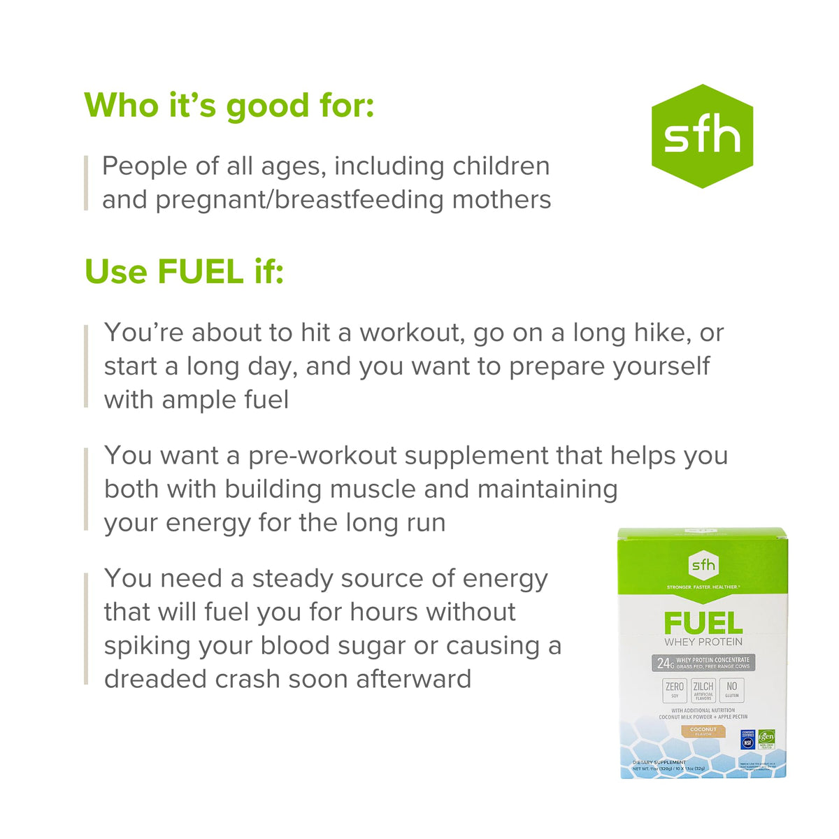 SFH Fuel Whey Protein Powder Great Tasting Grass Fed Whey | MCTs & Fiber for Energy