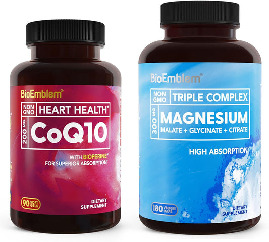 BioEmblem Triple Magnesium Complex 180 Capsules and CoQ10 with BioPerine 90 Count
