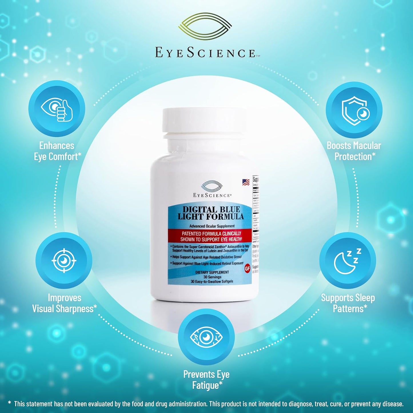 EyeScience Lutein, Zeaxanthin & Astaxanthin, 30 Softgels, 1-Pack | Lutein, Zeaxanthin & Astaxanthin, Visual Comfort, Eye Wellness, Non-GMO, Gluten-Free