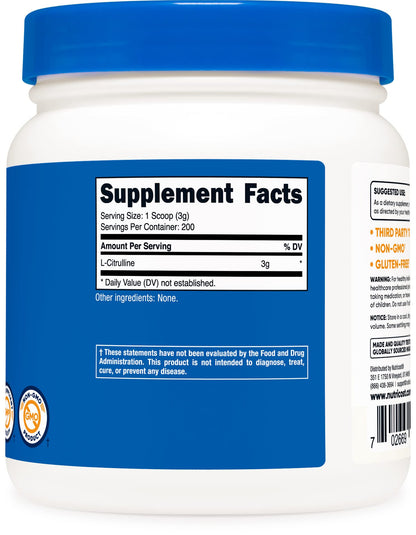Nutricost Pure L-Citrulline (Base) Powder (600 Grams)