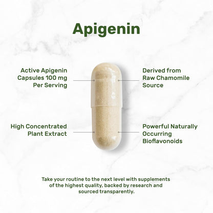 Apigenin, 100mg Per Serving, 240 Capsules – Raw Plant Extract from Chamomile Flower – Active Bioflavonoids & Antioxidants – Sleep & Relaxation Supplement – Non-GMO
