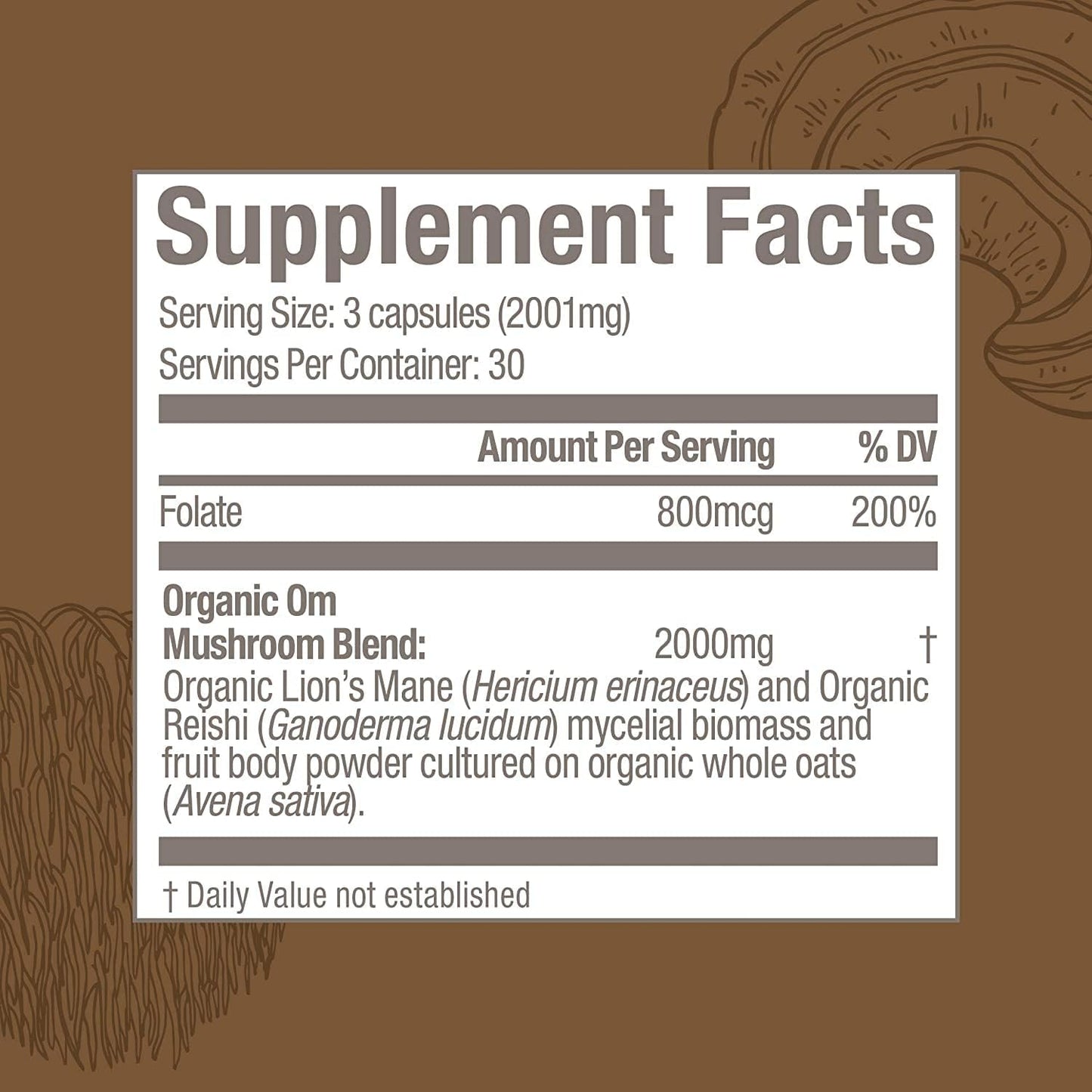 OM MUSHROOM SUPERFOOD Brain Fuel Mushroom Powder Capsules Superfood Supplement, 90 Count, 30 Days, Lion's Mane, Reishi Blend Plus Folate, Mental Clarity, Mushroom Supplement