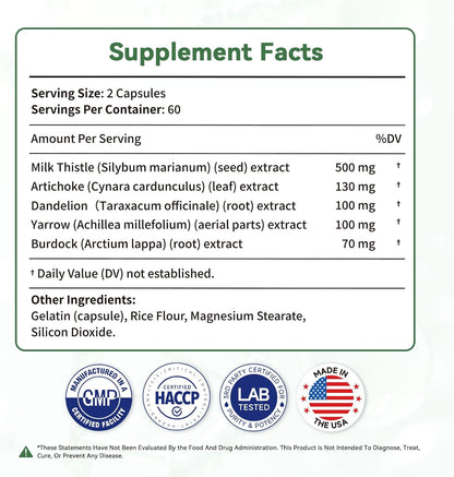 Liver Health Support Supplement, 5 Natural Herbal Blend for Daily Liver Care, 120 Capsules