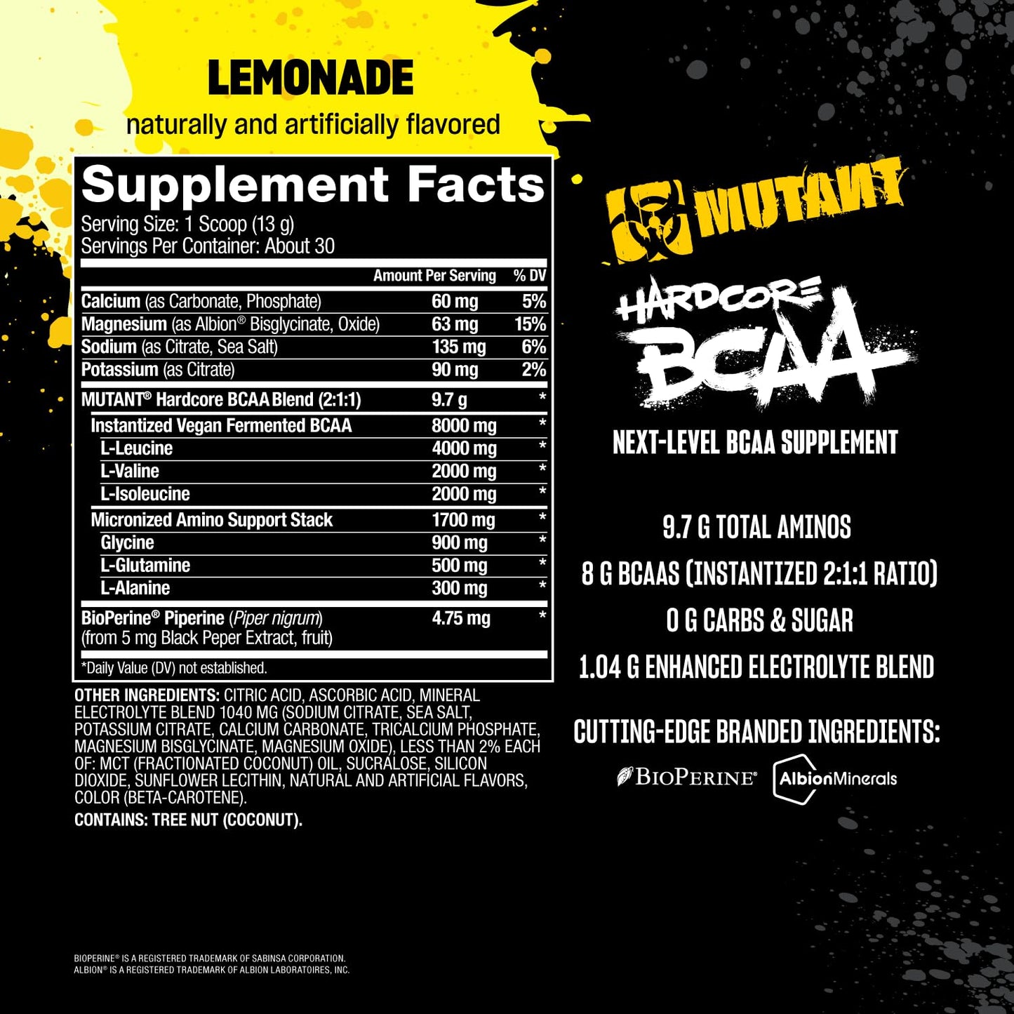 Mutant Hardcore BCAA - Pre, Intra or Post Workout – BCAA Next Level branched-Chain Amino Acids Supplement – Hydration + Recovery - 30 Serving - Blue Raspberry