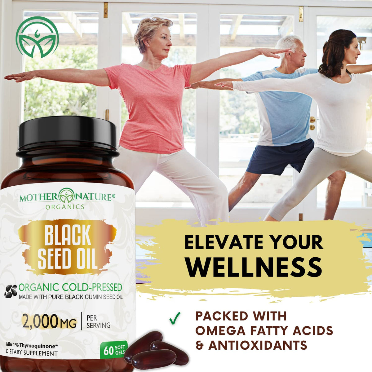 Organic Black Seed Oil 2000mg - 60 Softgel Capsules (Non-GMO) Premium Cold-Pressed