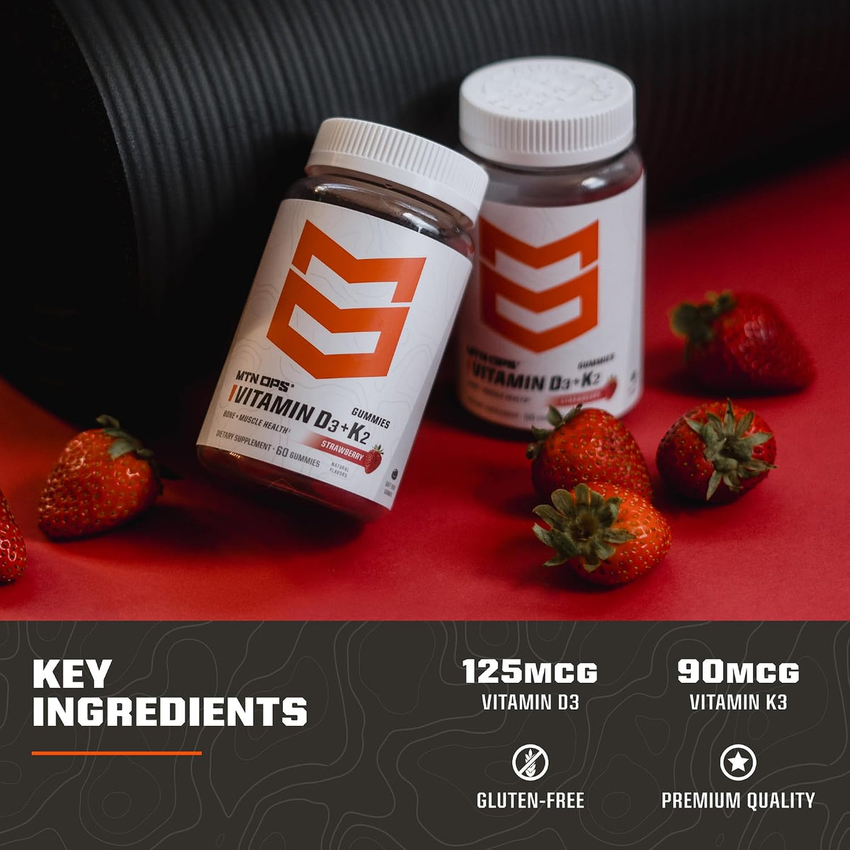 MTN OPS Vitamin D3 + K2 Gummies with MK7, Strawberry