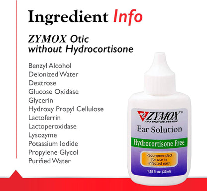 Zymox Otic Enzymatic Ear Solution for Dogs and Cats to Soothe Ear Infections Without Hydrocortisone, 1.25oz