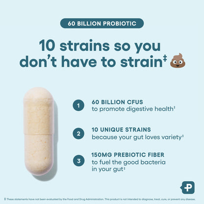 Physician's CHOICE Probiotics 60 Billion CFU - 10 Strains + Organic Prebiotics - Immune, Digestive & Gut Health - Supports Occasional Constipation, Diarrhea, Gas & Bloating - for Women & Men - 30ct