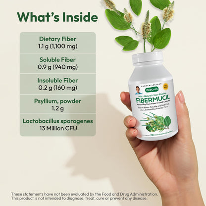 Andrew Lessman ProCaps Fibermucil Psyllium Husk Fiber 180 Capsules | Psyllium Husk Powder with Soluble & Insoluble Fiber plus Lactobacillus Sporogenes. No additives. Easy-to-swallow capsules.