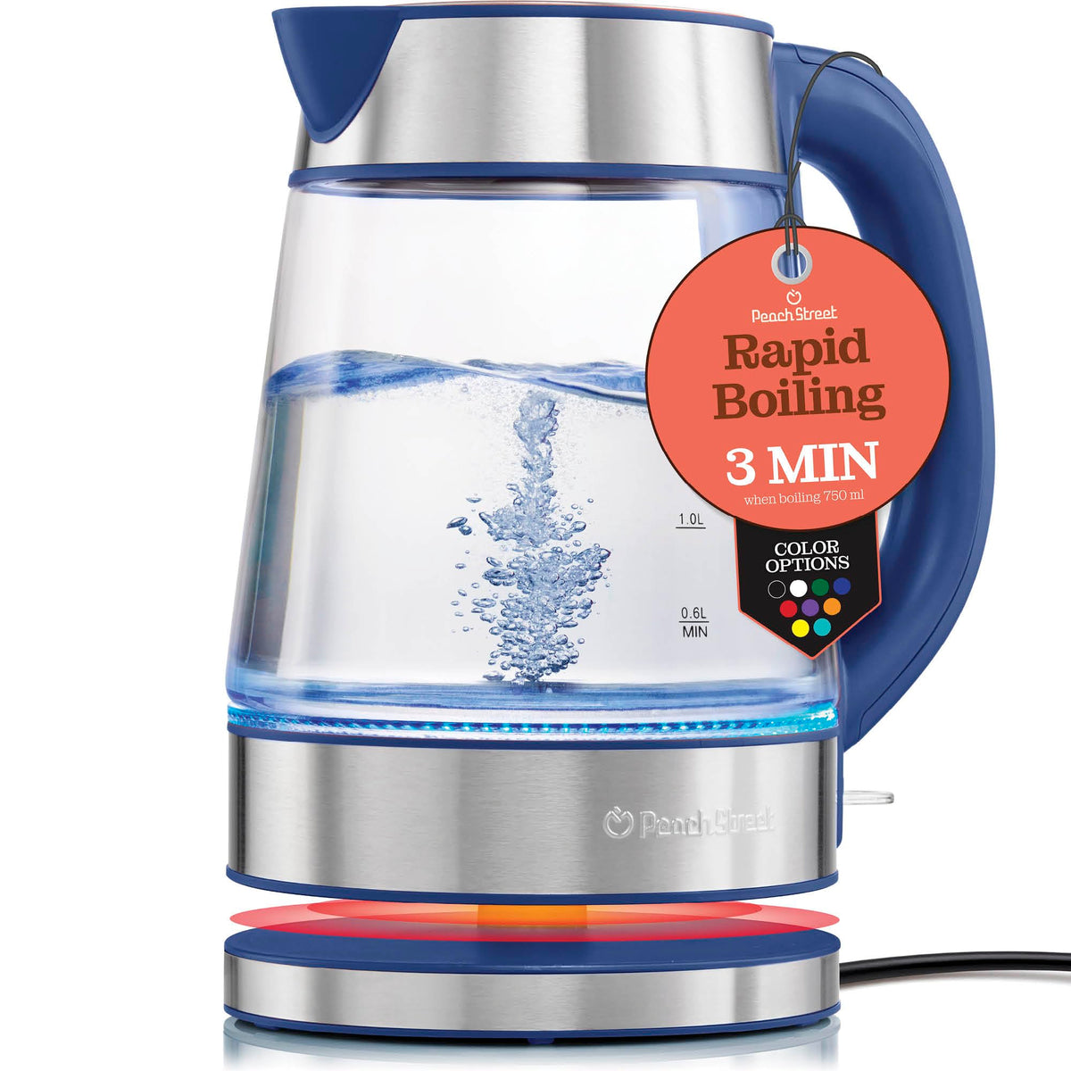 Speed-Boil Water Electric Kettle, 1.7L 1500W, Coffee & Tea Kettle Borosilicate Glass