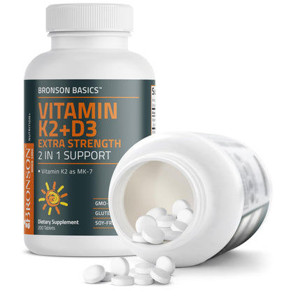 Bronson Vitamin K2 (MK7) with D3 Supplement Extra Strength 2 in 1 Support, 10,000 IU Vitamin D3 & 120 mcg K2 MK-7, 120 Tablets