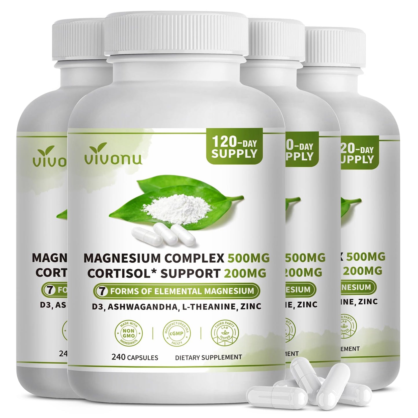 Triple Magnesium Complex for Women and Men, Magnesium Glycinate 400mg, Malate, Citrate, High Absorption Chelated Magnesium Supplement Support Sleep, Muscle, Non-GMO, Gluten Free - 240 Capsules