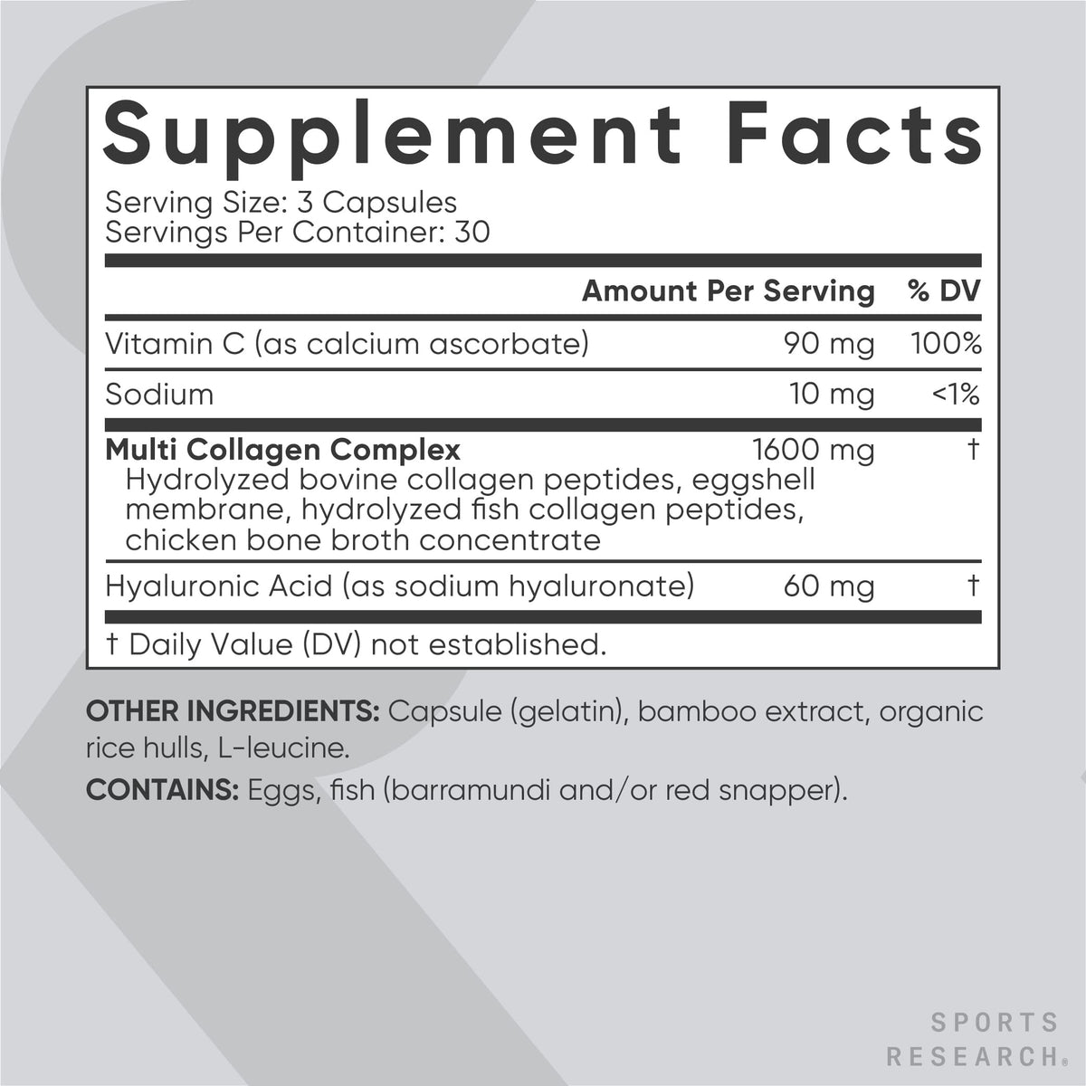Sports Research Multi Collagen Pills (Type I, II, III, V, X) Hydrolyzed Collagen Peptides