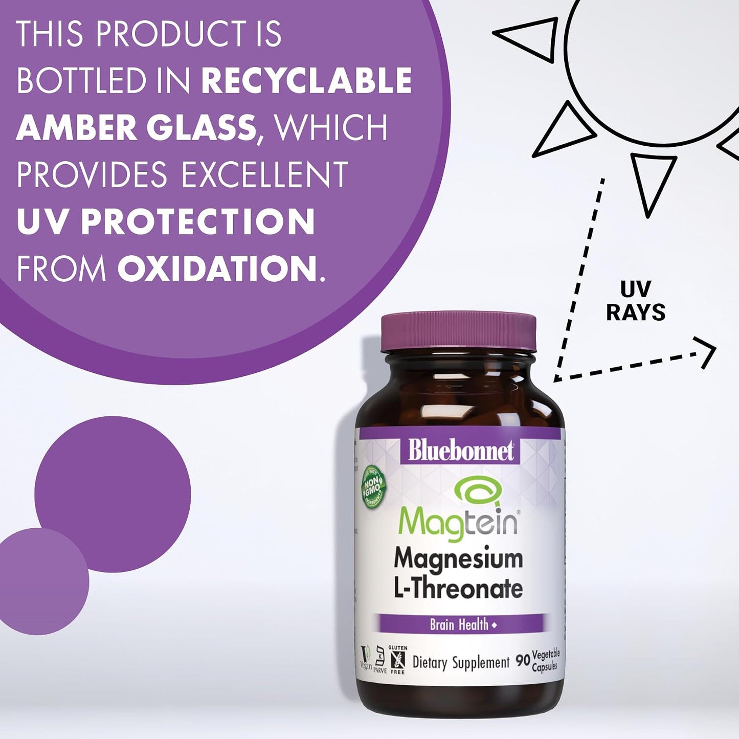Bluebonnet Nutrition Magtein Magnesium L-Threonate, Brain Health*, Non-GMO, Vegan, Kosher Certified, Gluten-Free, Soy-Free, 90 Vegetable Capsules, 30 Servings