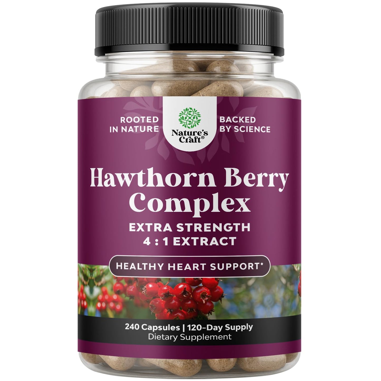 High Strength Hawthorn Berry Capsules - Pure Antioxidant Hawthorn Berry Supplement with Leaf & Flower Extract 4:1 for Healthy Heart & Digestion - Energy Support for Men & Women - 120 Count Pack