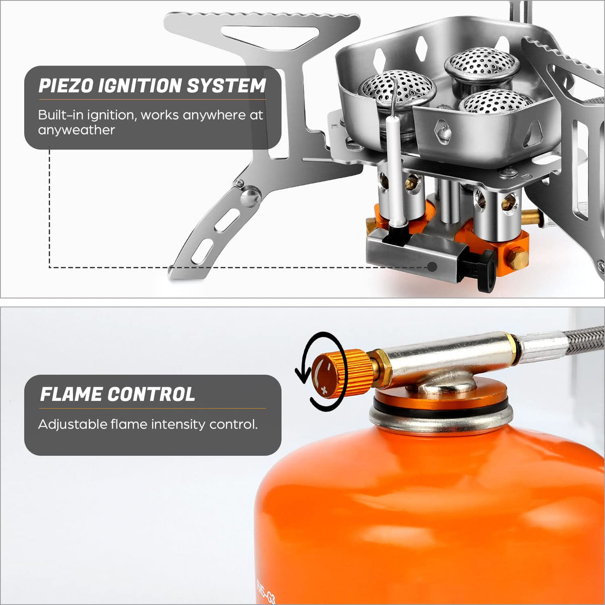 Odoland 6800W Windproof Camp Stove Camping Gas Stove with Fuel Canister Adapter