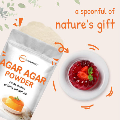 Agar Agar Powder, 1lb (16oz) | Planted-Based Source from Red Algae | Unflavored Thickening Agent for Cooking & Baking | Vegan Substitute for Beef Gelatin | Non-GMO, Vegan Friendly