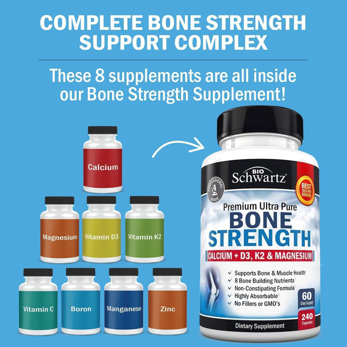 Bone Strength Supplement for Women & Men, 120 Capsules