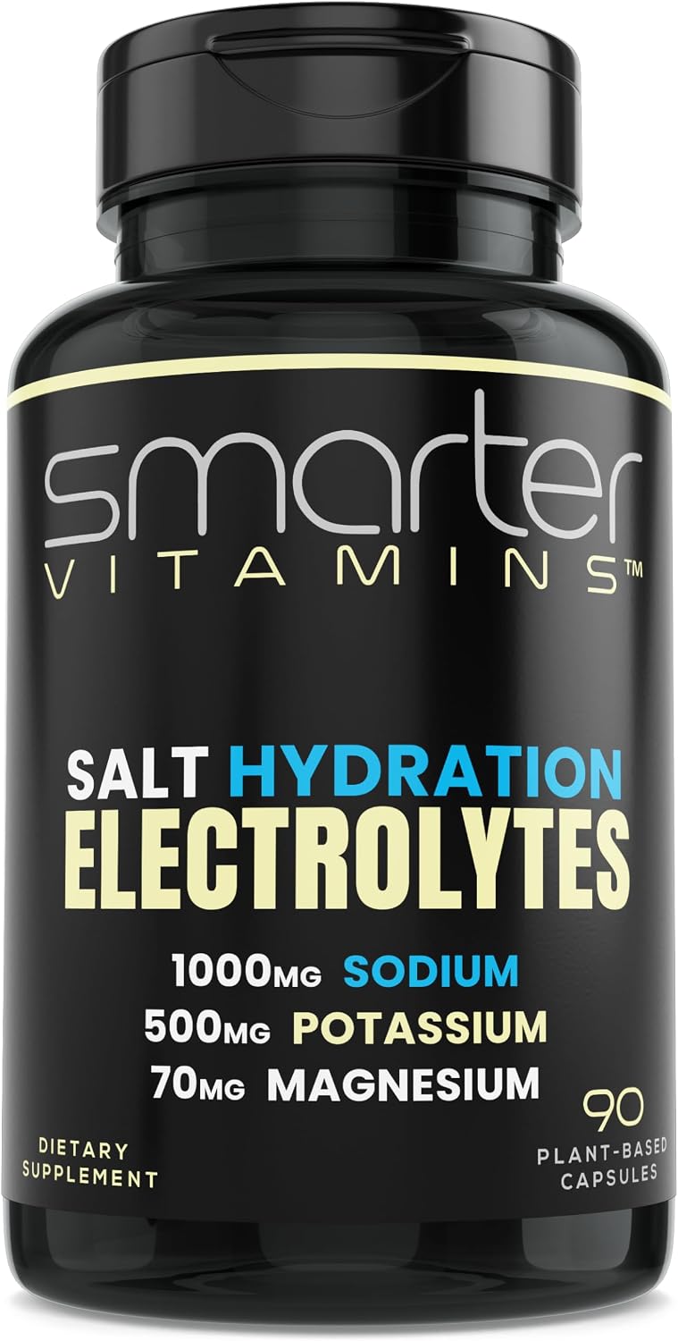Electrolyte Capsules with 1000mg Sodium, Potassium & Magnesium, 90 Count | Formulated with chloride mineral salts and glycinate. Zero sugar, no mixing, convenient capsules, 30 servings