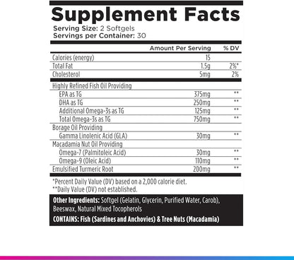 Livingood Daily Omega 3 6 9 Plus Turmeric Curcumin Supplement, 60 Softgels - Fish Oil Omega 3 Supplements (EPA & DHA) for Men and Women - Brain, Joint, and Metabolism - Made in USA