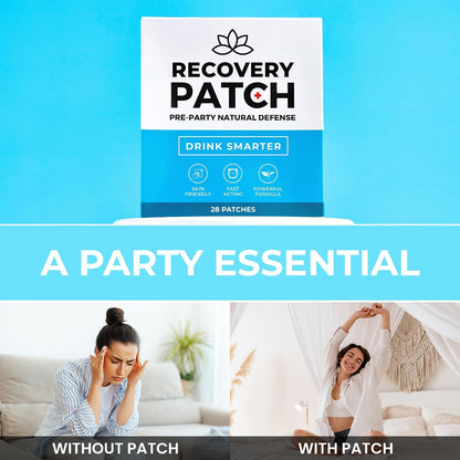 Party Treats Recovery Patches 28 Pack - Wake Up Refreshed & Energized | 100% Natural Ingredients Patch, Individually Wrapped, Skin-Friendly & Waterproof, Enhanced Morning Formula