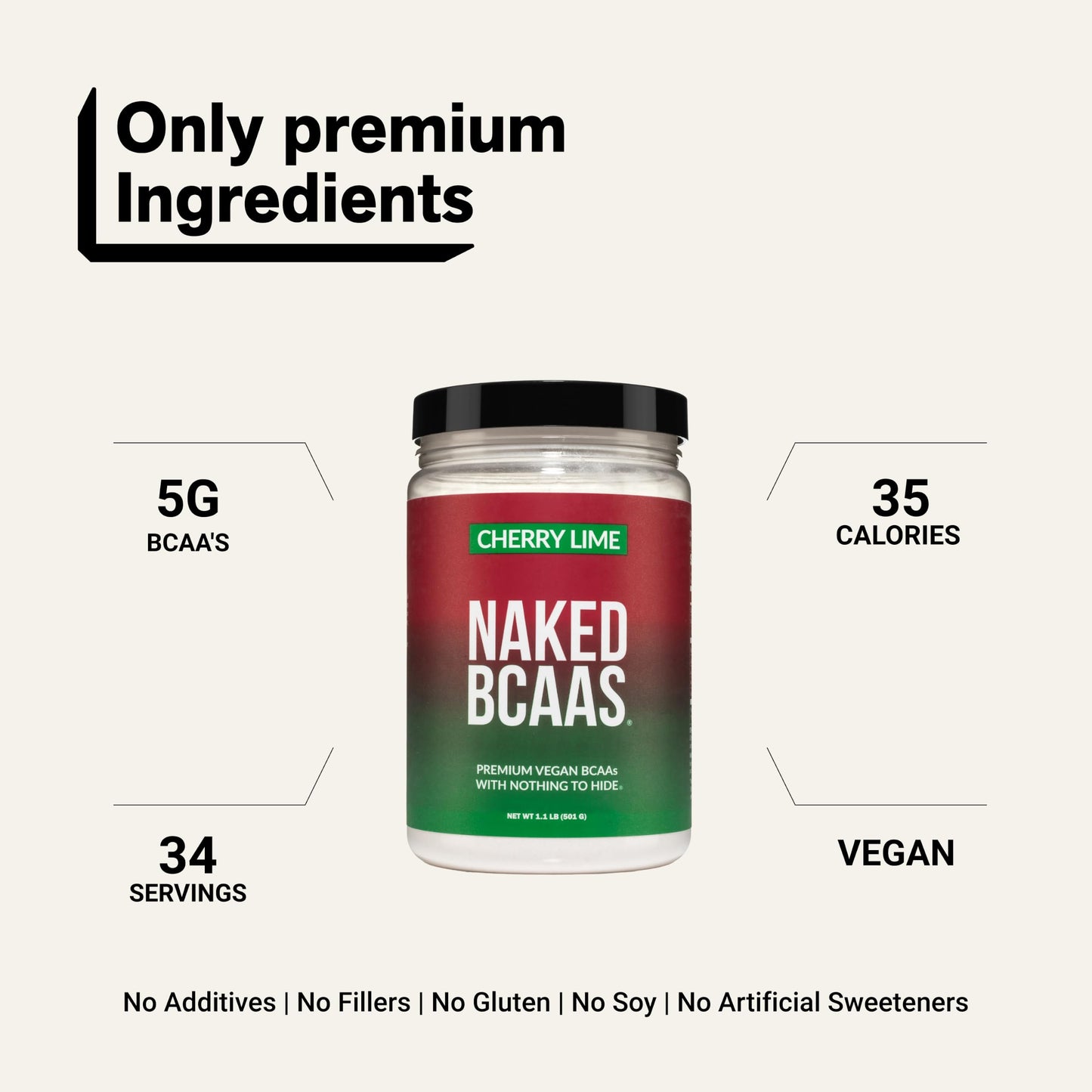 NAKED BCAAs Amino Acids Powder, Only 1 Ingredient, Pure 2:1:1 Formula, Vegan Unflavored Branched Chain Amino Acids, Instantized All Natural BCAA Supplement - 500 Grams, 100 Servings