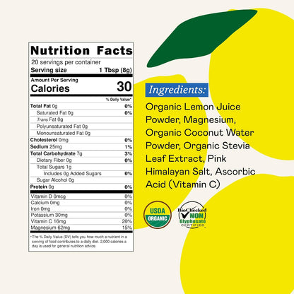 GOODONYA Organic Hydration Electrolyte Powder 20 Servings & Stick Packs 12ct | Lemon, Plant-Based