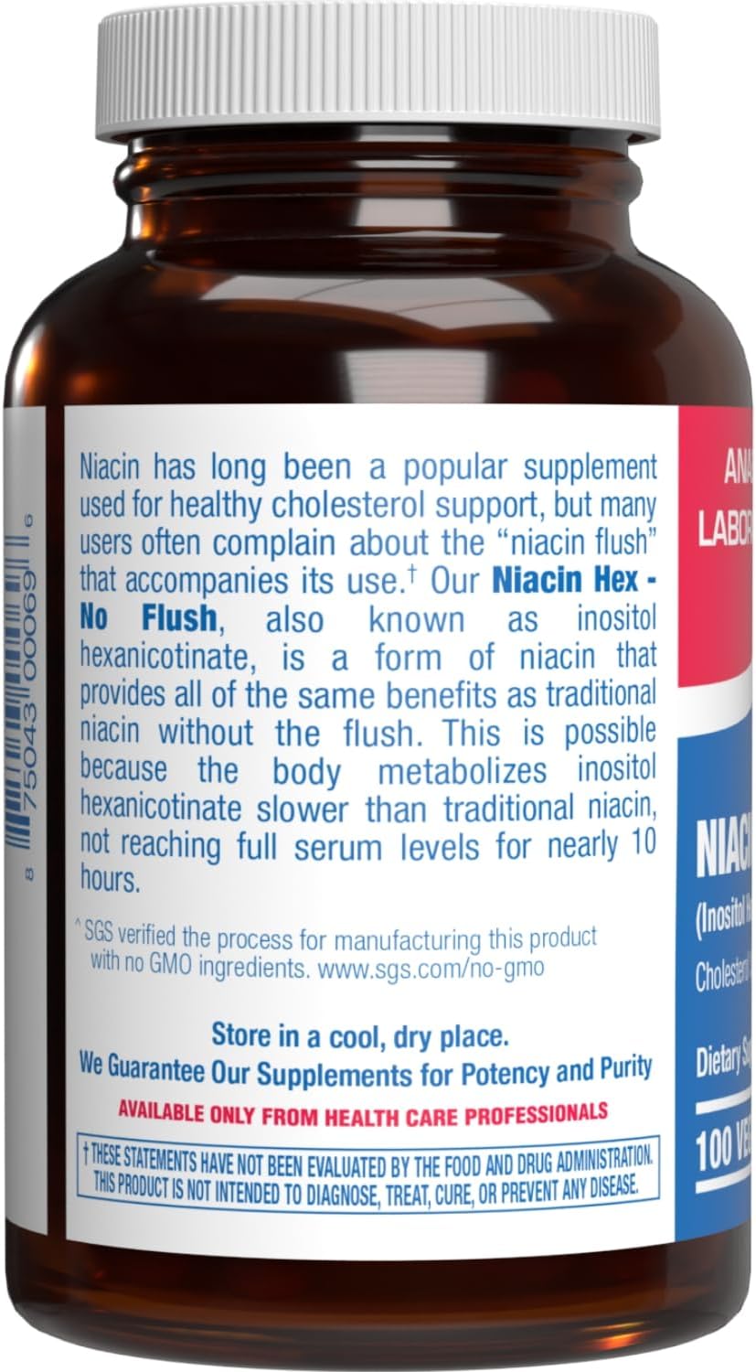 High Absorption Vitamin B3 Niacin Flush Free - Clinical Formula Flush Free Niacin Supplement from Inositol Hexanicotinate for Heart Skin & Nerve Support - Vegan Non-GMO Made in The USA - 100 Servings