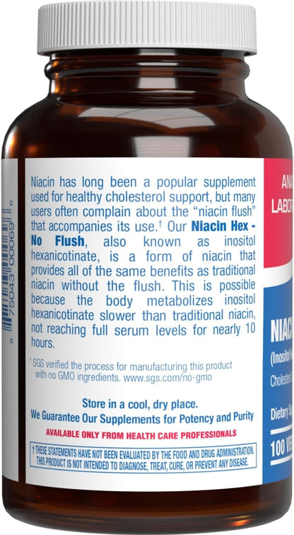 High Absorption Vitamin B3 Niacin Flush Free - Clinical Formula Flush Free Niacin Supplement from Inositol Hexanicotinate for Heart Skin & Nerve Support - Vegan Non-GMO Made in The USA - 100 Servings